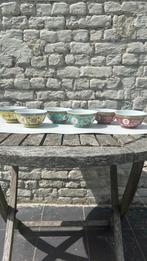 Set van 6 porseleinen soepkommen – geel, rood & turquoise, Ophalen