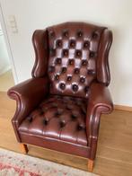Klassieke vintage Chesterfield fauteuil met verstelbare rug, Huis en Inrichting, Fauteuils, 75 tot 100 cm, Hout, 75 tot 100 cm