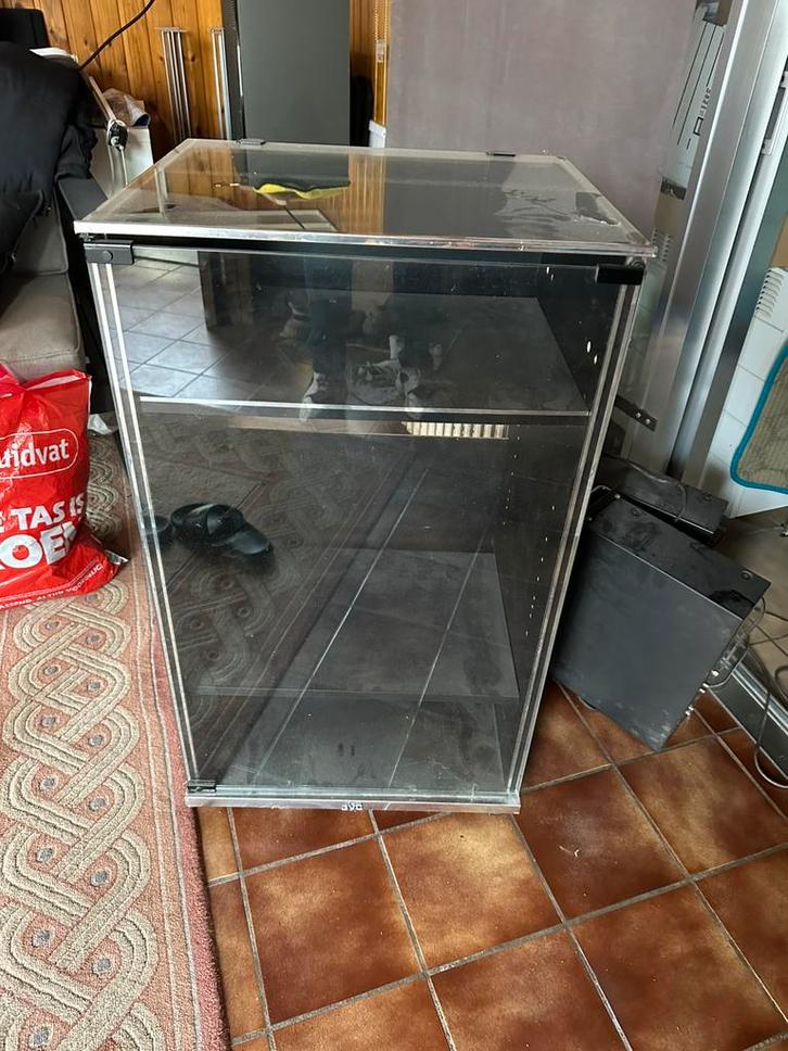 Old school stereomeubel met glazen deur en kap, Audio, Tv en Foto, Stereoketens, Gebruikt, JVC, Ophalen