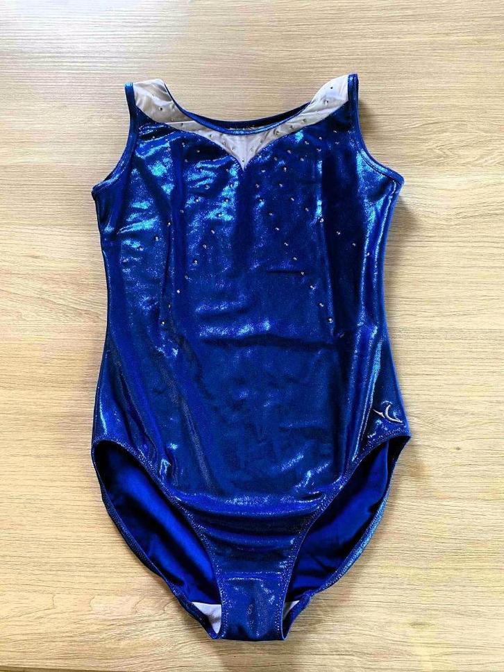 blauw turnpak - maat 14 jaar, Sport en Fitness, Turnen, Zo goed als nieuw, Turnpak(je), Kindermaat 146 t/m 176, Blauw, Ophalen of Verzenden