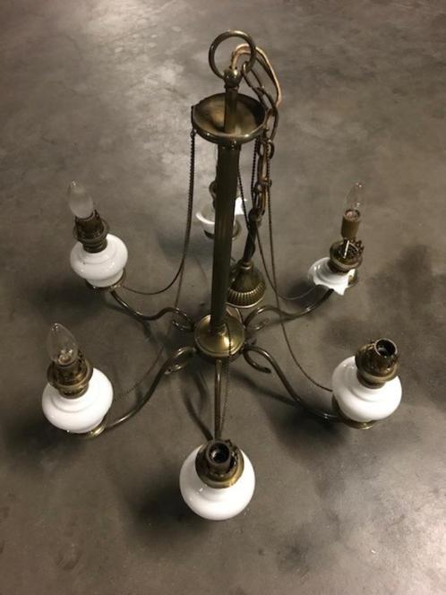 Oude koperen kroonluster met zes armen voor E14 lampen, Antiek en Kunst, Antiek | Verlichting, Ophalen of Verzenden