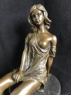 Bronzen sensuele halfnaakte dame, J.Patoue zuiver mooi brons, Ophalen of Verzenden