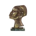 Art Deco Bronzen Sculptuur Afrikaanse Vrouw Marmer Hagenauer, Antiquités & Art, Enlèvement ou Envoi