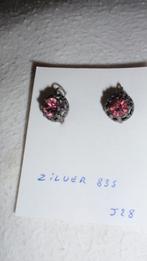 Paar zilveren 835 oorbellen met amethist, Puces ou Clous, Enlèvement ou Envoi, Utilisé, Avec pierre précieuse