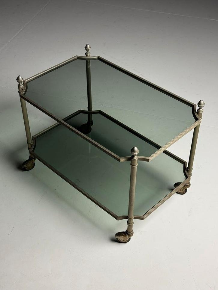 Vintage salontafel bijzettafel metaal glas, Antiek en Kunst, Curiosa en Brocante, Ophalen