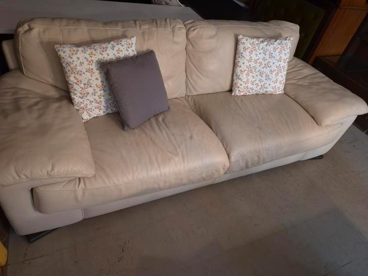 ITALSOFA (NATUZZI) 3 zit echt leder, Huis en Inrichting, Zetels | Zetels, Gebruikt, Rechte bank, Hout, Leer, Ophalen