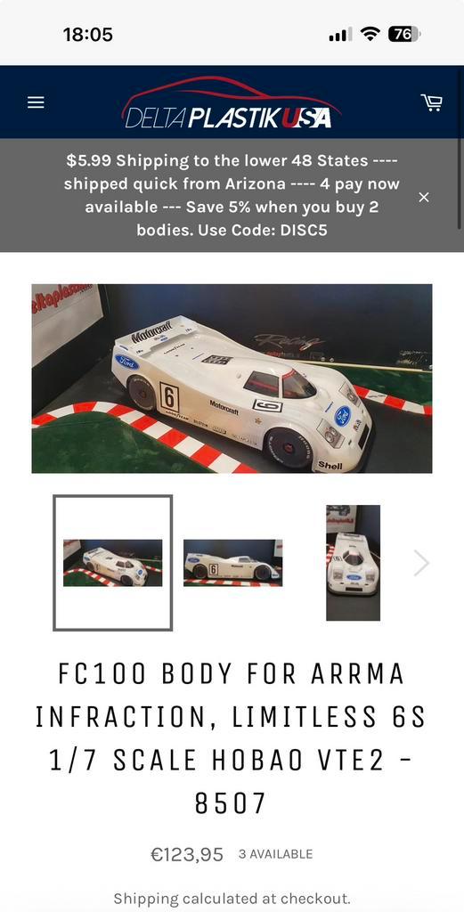 Speed-run body voor Arrma Felony / Infraction / Limitless 6S, Hobby en Vrije tijd, Modelbouw | Radiografisch | Auto's, Nieuw, Auto onroad