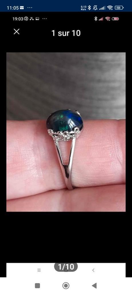 925 sterling zilveren ring met zwarte opaal, Handtassen en Accessoires, Ringen, Nieuw, Dame, Overige kleuren, Zilver, Met edelsteen