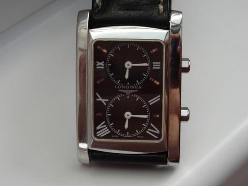 Zeldzame Longines Dolcevita dubbele tijdzone, Handtassen en Accessoires, Horloges | Heren, Gebruikt, Polshorloge, Staal, Leer