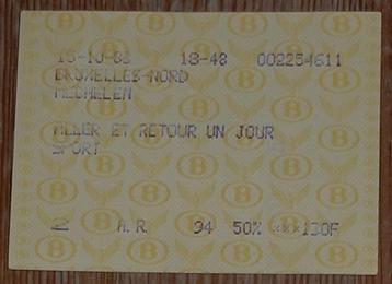 Billet train Bruxelles-Nord Mechelen 1983 Anderlecht