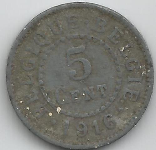 11355 * ALBERT Ier * 5 centimes 1916 ZINC * Z.Fr, Timbres & Monnaies, Monnaies | Belgique, Envoi