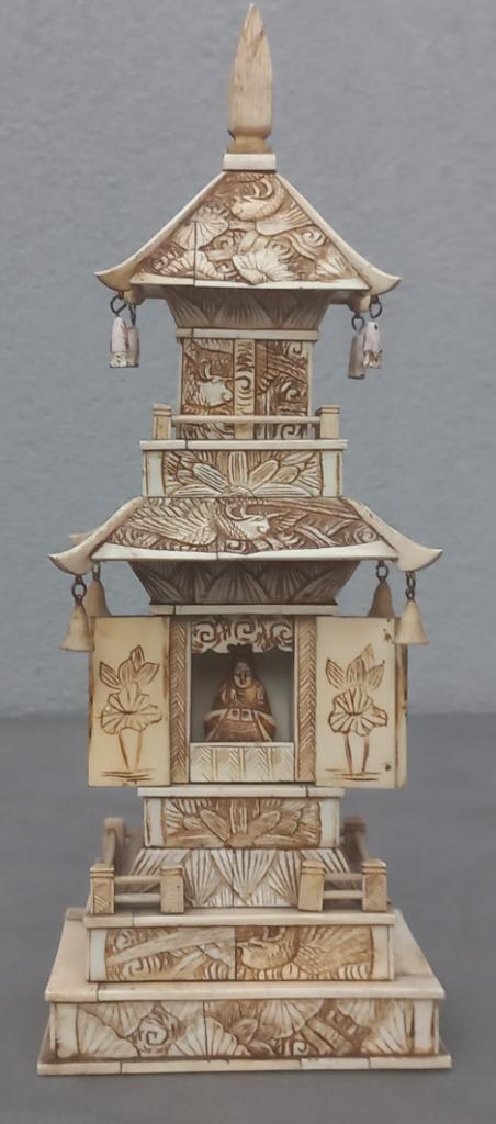 Pagode/Temple,been, 19e eeuw, reliëfontwerp, peking snijwerk, Antiek en Kunst, Kunst | Niet-Westerse kunst, Ophalen of Verzenden