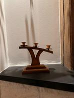 Vintage houten kandelaar, 3 kaarsen, Huis en Inrichting, Bruin, Ophalen of Verzenden, Zo goed als nieuw, Hout