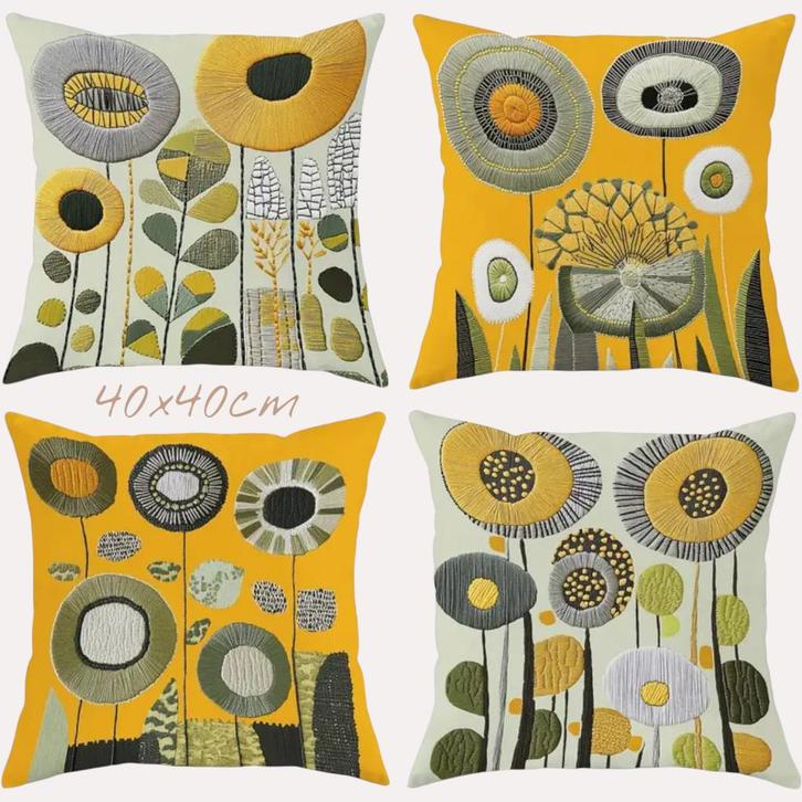 Set van 4 kussenhoezen mosterdgeel groen 40x40cm, Huis en Inrichting, Woonaccessoires | Kussens, Nieuw, Geel, Vierkant, Verzenden