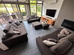 salon bruin (chocolade) 2x 2,5 zit, 4 zit, 2x poef ZETELS, Ophalen, Hout, Modern., Gebruikt