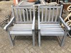 2 oude zware teak armstoelen gerestaureerd tuinstoel flamant, Ophalen, Gebruikt, Vierkant, Hout