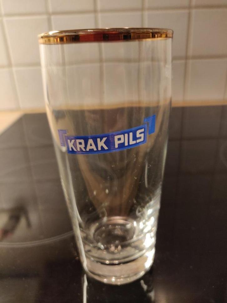 Vintage glas Krak Pils, Verzamelen, Glas en Drinkglazen, Gebruikt, Bierglas, Ophalen