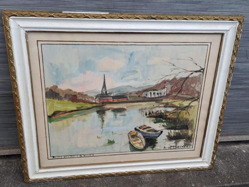 aquarelle  abbaye de l aulne signe marie madeleine deckers, Antiek en Kunst, Kunst | Schilderijen | Klassiek, Ophalen of Verzenden