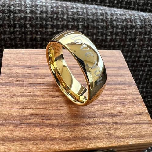 Trouwringen wolfraam 18 Karaat verguld - I Love You, Handtassen en Accessoires, Ringen, Nieuw, Dame of Heer, Goud, Goud, Verzenden