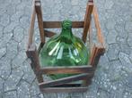 Uienfles - Dame Jeanne - antieke glazen fles met staander, Ophalen of Verzenden