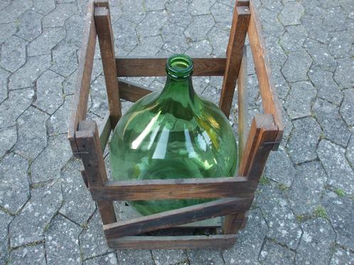 Uienfles - Dame Jeanne - antieke glazen fles met staander, Antiek en Kunst, Curiosa en Brocante, Ophalen of Verzenden