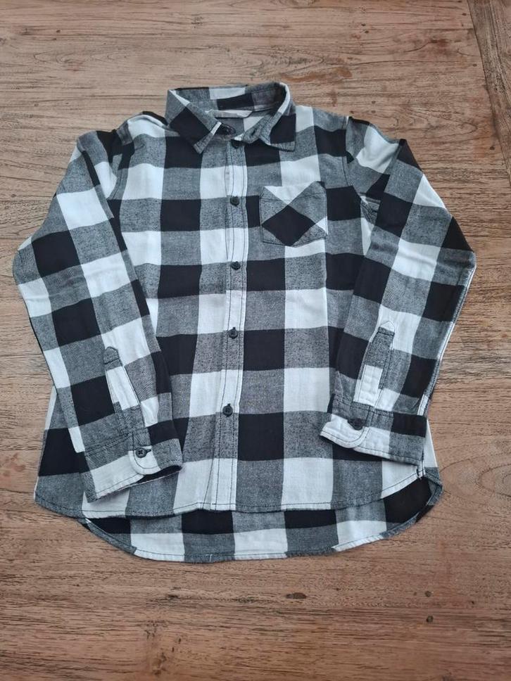 Hemd zwat-wit geruit maat 140 H&M, Kinderen en Baby's, Kinderkleding | Maat 140, Zo goed als nieuw, Ophalen of Verzenden