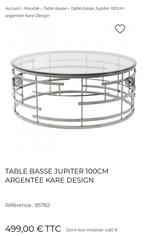 Table de salon en verre argenté, Maison & Meubles, Comme neuf, 100 à 150 cm, Rond, Verre