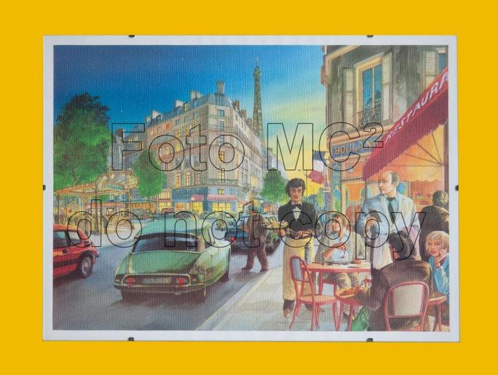 Kader met prent Frans Bistro tafereel - Citroën DS - Peugeot, Verzamelen, Automerken, Motoren en Formule 1, Ophalen of Verzenden