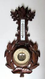 Antiek wand weerstation met houtsnijwerk uit het Zwarte Woud, Antiek en Kunst, Kunst | Beelden en Houtsnijwerken, Ophalen of Verzenden