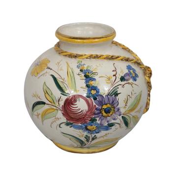 Vase en Faïence Signé Riga - Décor Floral et Nœuds, Enlèvement ou Envoi