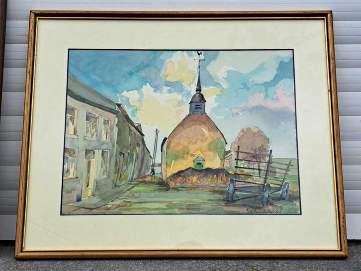 aquarelle eglise signe Victor VAN DE VONDEL, Antiek en Kunst, Kunst | Schilderijen | Klassiek, Ophalen of Verzenden