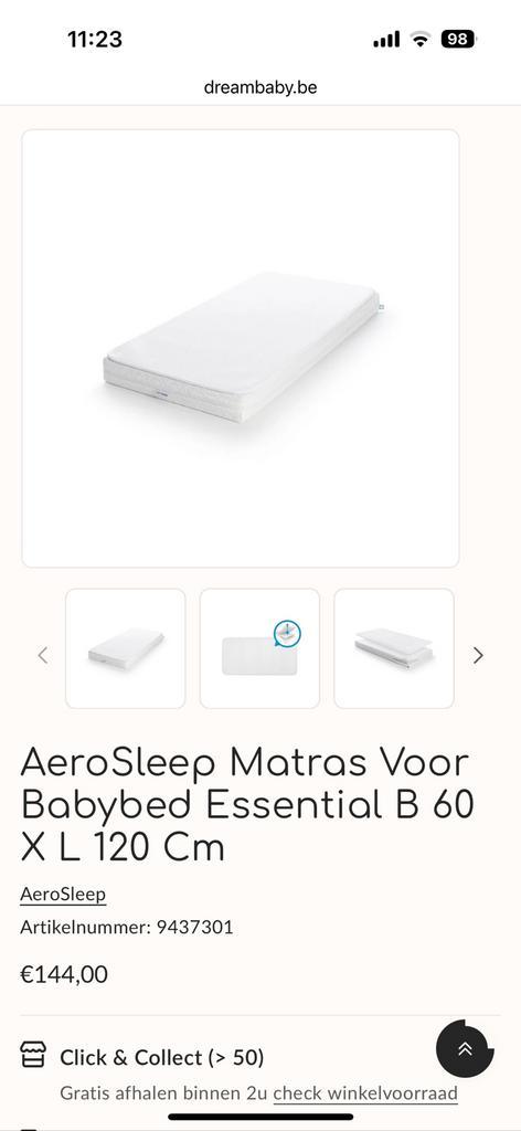 Babymatras Aerosleep 60x120 cm, Kinderen en Baby's, Kinderkamer | Beddengoed, Zo goed als nieuw, Overige typen, Wit, Jongetje of Meisje