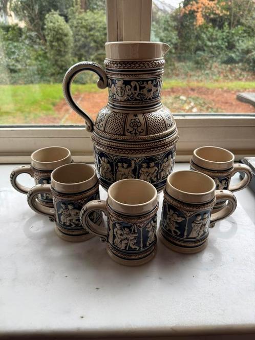 Vintage keramische Marzi & Remy bierkan en mokken, Antiek en Kunst, Antiek | Servies compleet, Ophalen