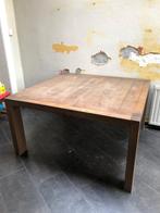 houten vierkante tafel, eik, Huis en Inrichting, Tafels | Eettafels, Ophalen, Gebruikt, Vijf personen of meer, 100 tot 150 cm