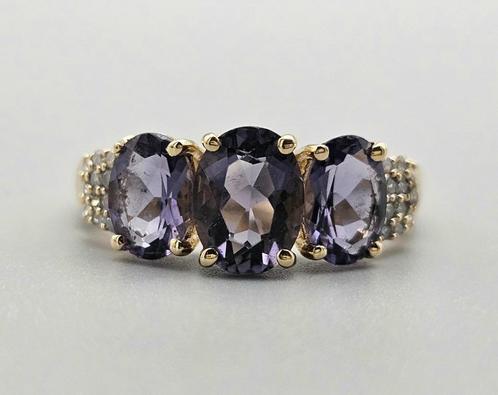 Gouden Vintage ring edelsteen ioliet en diamant. 2024/183., Handtassen en Accessoires, Ringen, Zo goed als nieuw, Dame, 18 tot 19