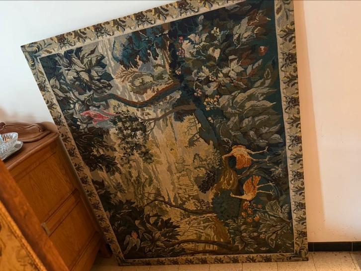 Antieke wandtapisserie – boslandschap met vogels, Antiek en Kunst, Kunst | Schilderijen | Klassiek, Ophalen