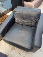 2x zetel in donkerblauw leer, Huis en Inrichting, Fauteuils, Ophalen, Gebruikt, Leer