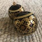 2 glazen kerstballen zwart met goud, Ophalen, Nieuw