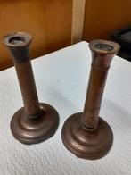 Twee antieke koperen kandelaars, eind 1800 begin 1900., Ophalen, Koper of Brons