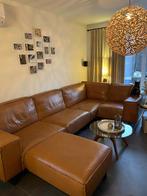 Lederen hoeksalon + poef, Huis en Inrichting, Ophalen, Gebruikt, Leer