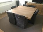 Table Big Yankee Doodle 160x160x78 pied central, Chêne Smoked (moderne), Zo goed als nieuw, 6 tot 8 stoelen