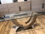 Table en verre avec bois 1m20 longueur largeur 60 cm, Comme neuf