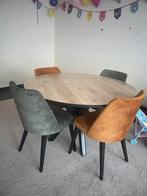 Ronde eettafel + 4 fluwelen stoelen – Italiaans design, Huis en Inrichting, Tafels | Eettafels, Ophalen, Zo goed als nieuw, Vijf personen of meer