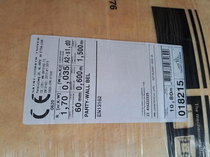 Isover party wall 60mm dik  140m2, Doe-het-zelf en Bouw, Isolatie en Afdichting, Ophalen of Verzenden