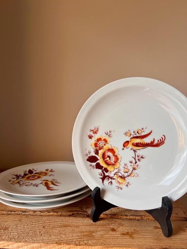Set van 4 dessertbordjes Bareuther vogeltjes retro, Antiek en Kunst, Antiek | Servies los, Ophalen of Verzenden