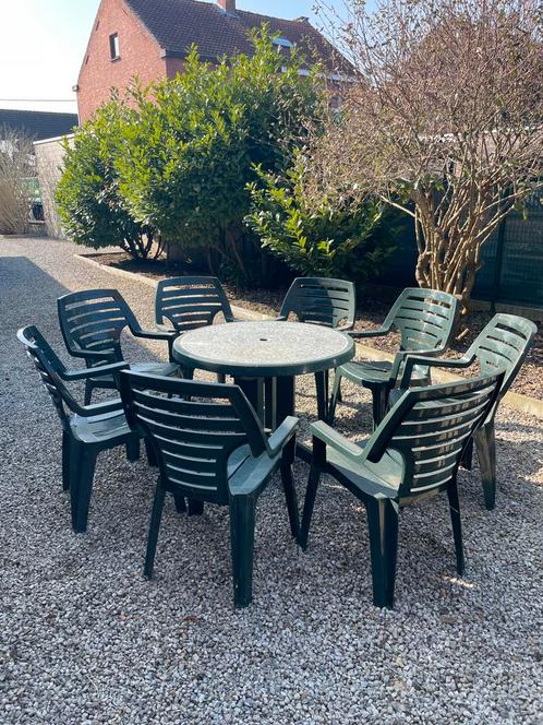 8 Curver tuinstoelen + tafel, Tuin en Terras, Tuinstoelen, Gebruikt, Ophalen