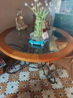 Table ronde en verre avec pieds en fer forger, Ophalen, Zo goed als nieuw, Glas