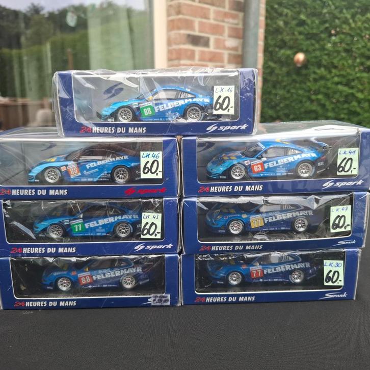 7  x 1/43 Spark Porsche 997 "Felbermayr"    24h Le Mans, Hobby en Vrije tijd, Modelauto's | 1:43, Nieuw, Auto, Overige merken