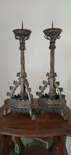 Neogotische bronzen kandelaars., Antiek en Kunst, Ophalen of Verzenden