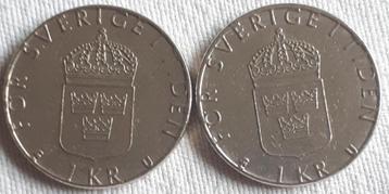 2 x ZWEDEN : 1 KRONE 1977 en 1980 KM 852 beschikbaar voor biedingen